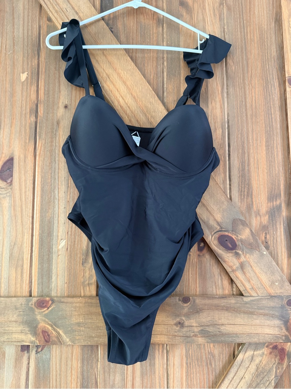 Cupshe Black Ruffle-Shoulder One-Piece Swimsuit